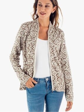 Novica Peru Alpaca Jauju Full Zip Sweater Brown Cream Cardigan Women's Small S